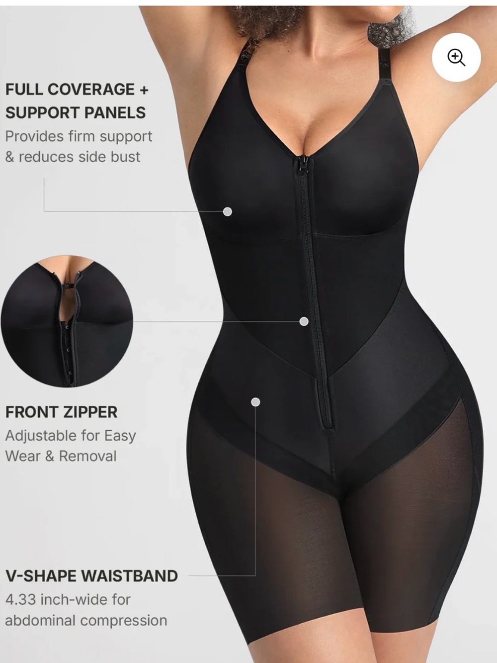 Feelingirl Black Shapewear Bodysuit with Adjustable Straps - Picture 4 of 5